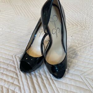 Jessica Simpson Glossy Black Peep Toe Heels